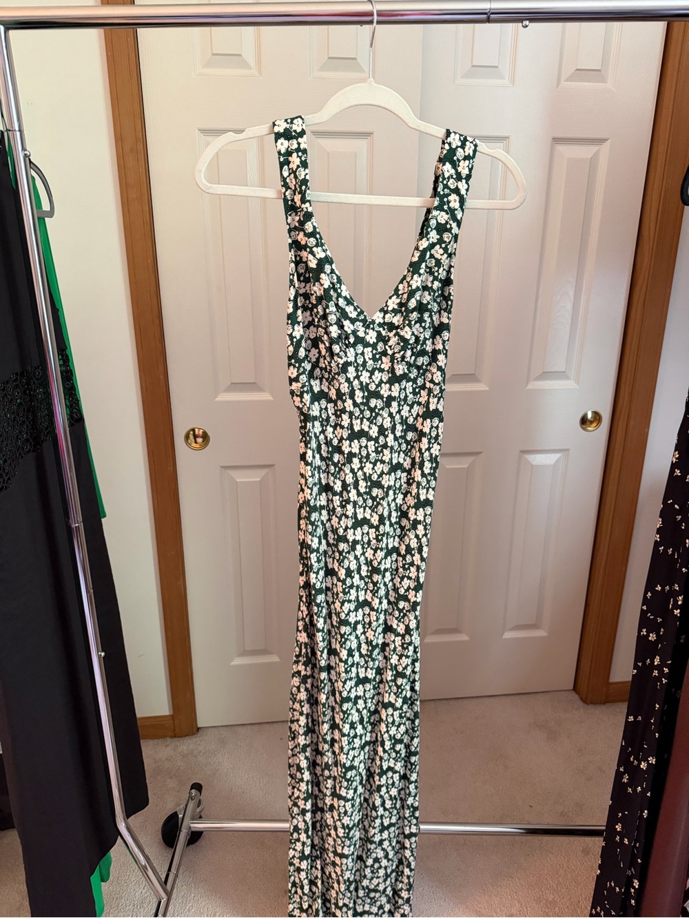 Reformation Dark Green Floral V-Neck Maxi Dress